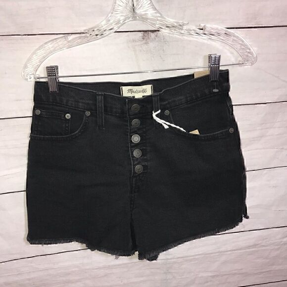 NEW Madewell High-Rise Denim Shorts in Black Frost: Button-Front Edition Size 26 - Picture 4 of 12